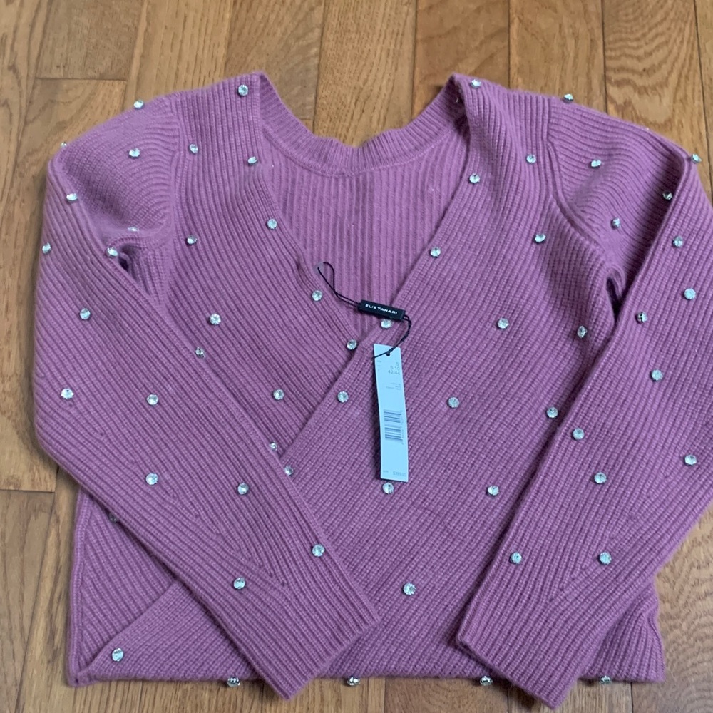 Elie Tahari Pink Cardigan with Crystal Accents - Picture 2 of 4